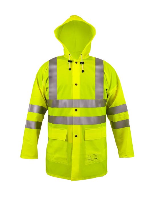 Warning jacket model 1101R for protection against rain and wind, particularly suitable for work with limited visibility