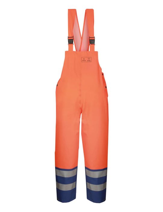 Warning bib pants Two-color dungarees model 891 R designed for operation in unfavorable weather conditions