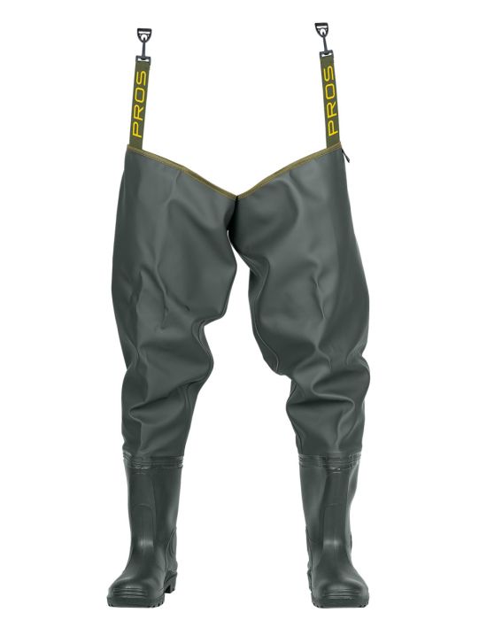 WR02 model Thigh waders in action with permanently welded, high quality boots