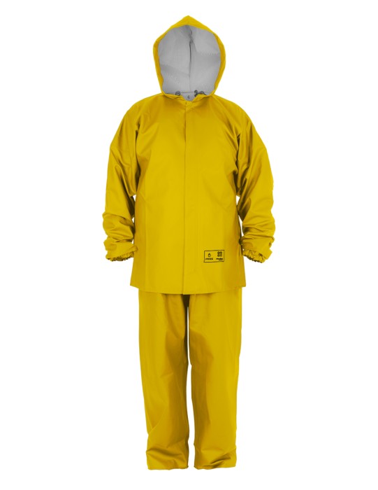 Antistatic clothing effectively protecting against wind and rain, designed for work in explosion hazard zones